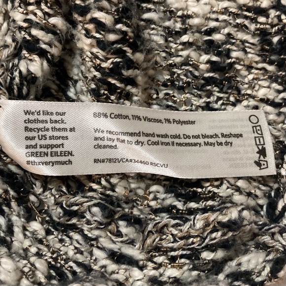 Eileen Fisher Black and White Scoop Neck Sweater with Textured Knit - Picture 5 of 6